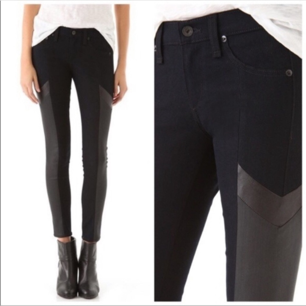 Rag & Bone The Grand Prix Motocross Dark Blue Skinny Jeans Leather Chevron